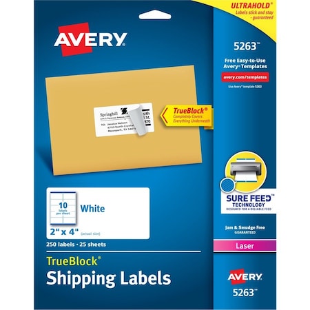 Avery Label, Lsr, Shippng, 2X4, 250Ct AVE5263